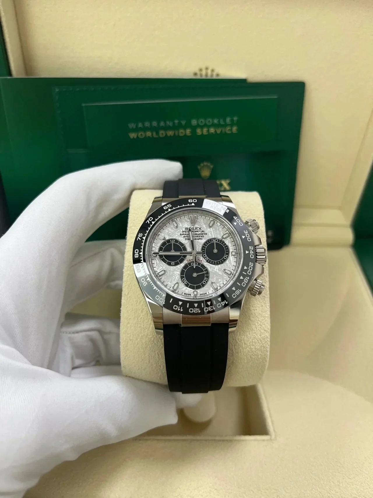 Rolex Cosmograph Daytona Silver Meteroite And Black Dial Oysterflex – gallery view
