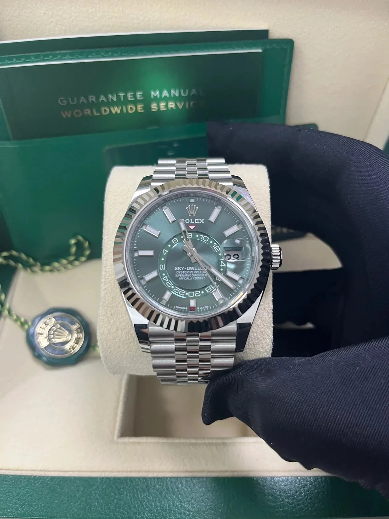 Rolex Sky-Dweller Mint Green Jubilee Bracelet 336934 – gallery view