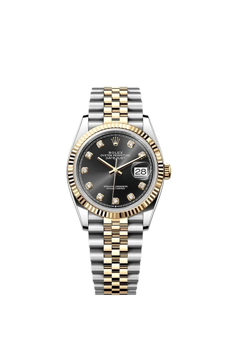 Rolex Datejust 36mm Two-Tone Gold Dial Black Ladies – main view