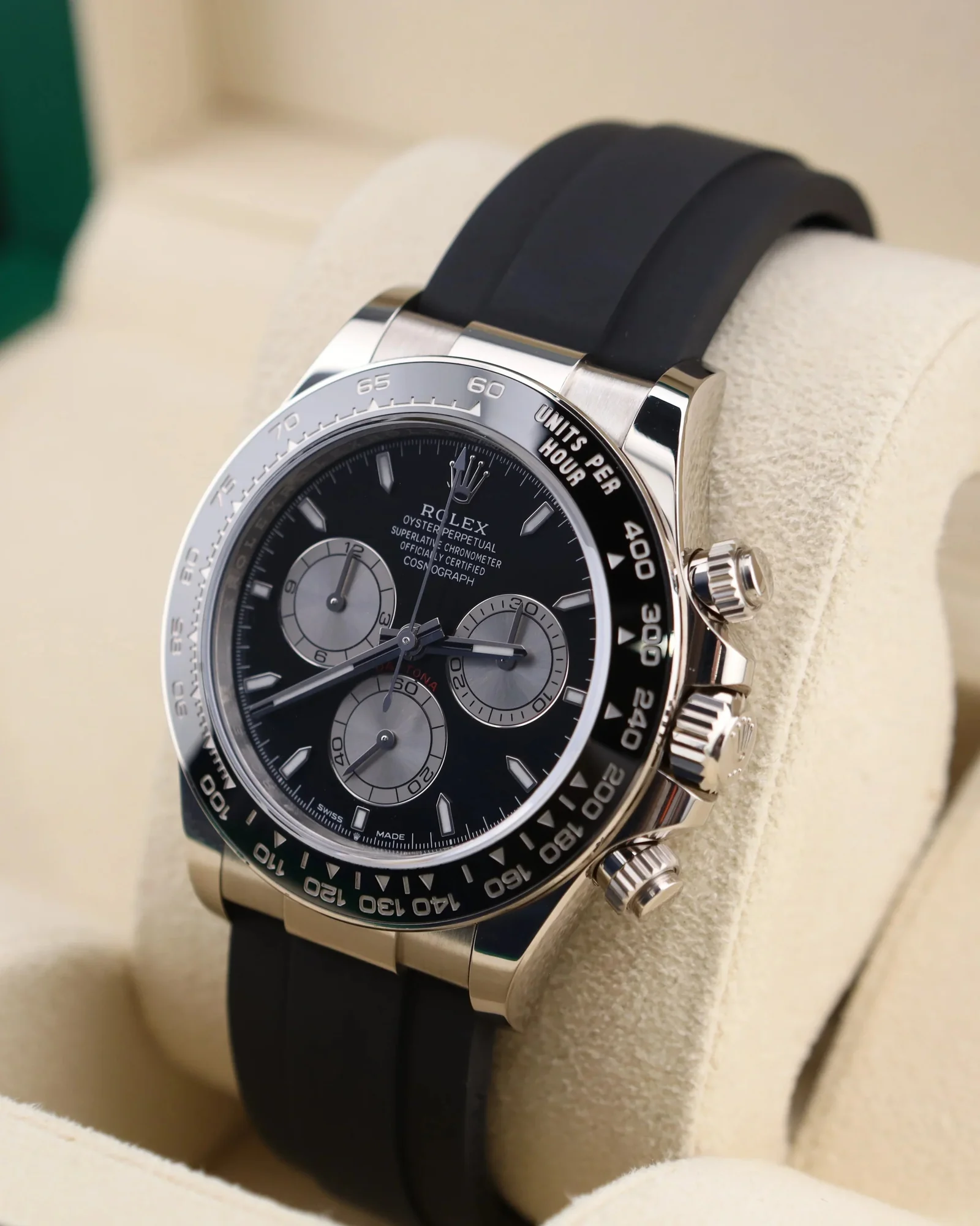 Rolex Cosmograph Daytona White Black Dial On Oysterflex 126519LN – gallery view