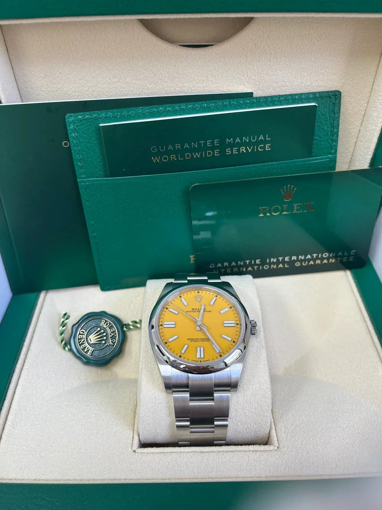 Rolex Oyster Perpetual Sunflower Yellow Dial – gallery view