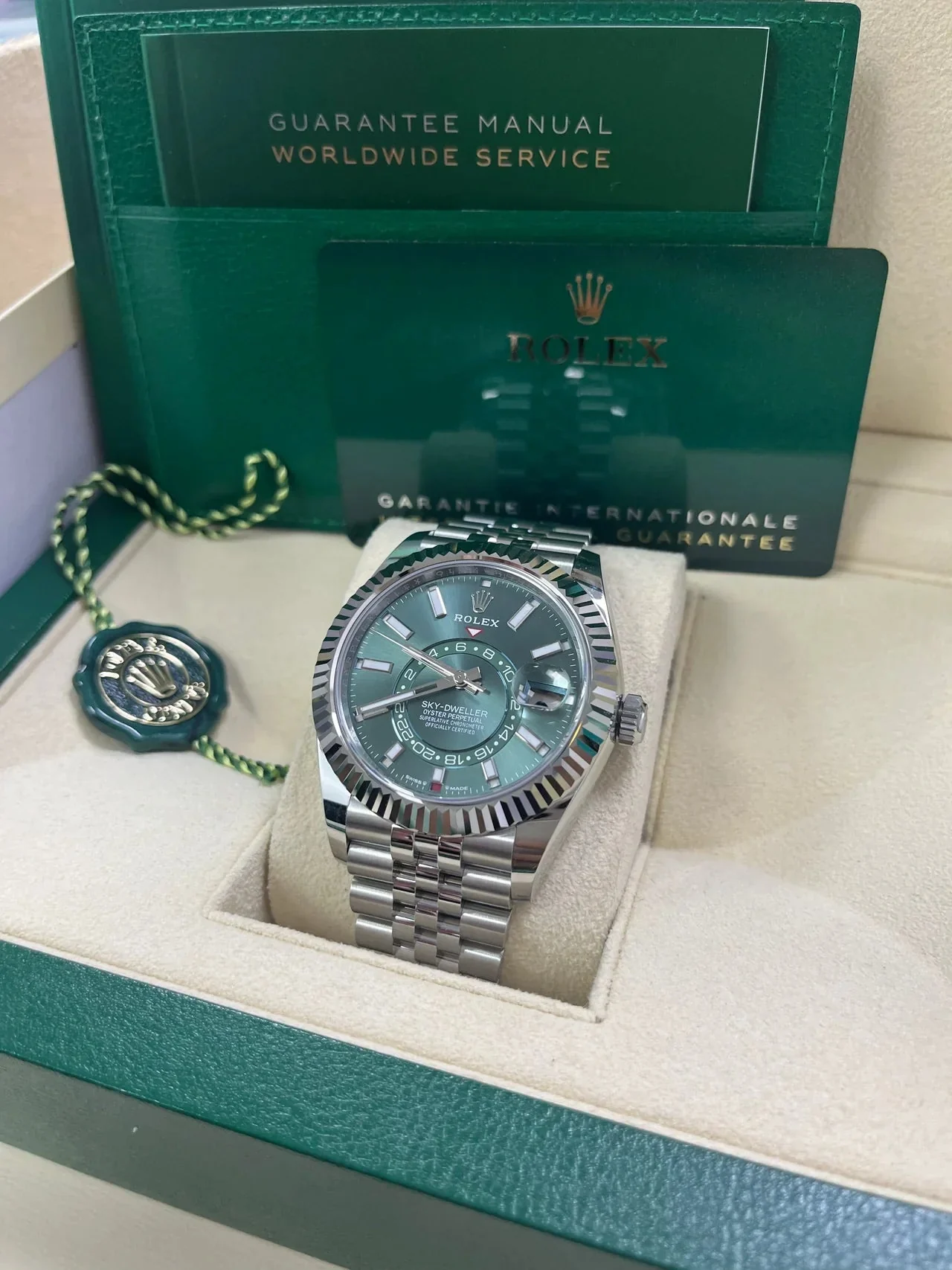 Rolex Sky-Dweller Mint Green Jubilee Bracelet 336934 – gallery view