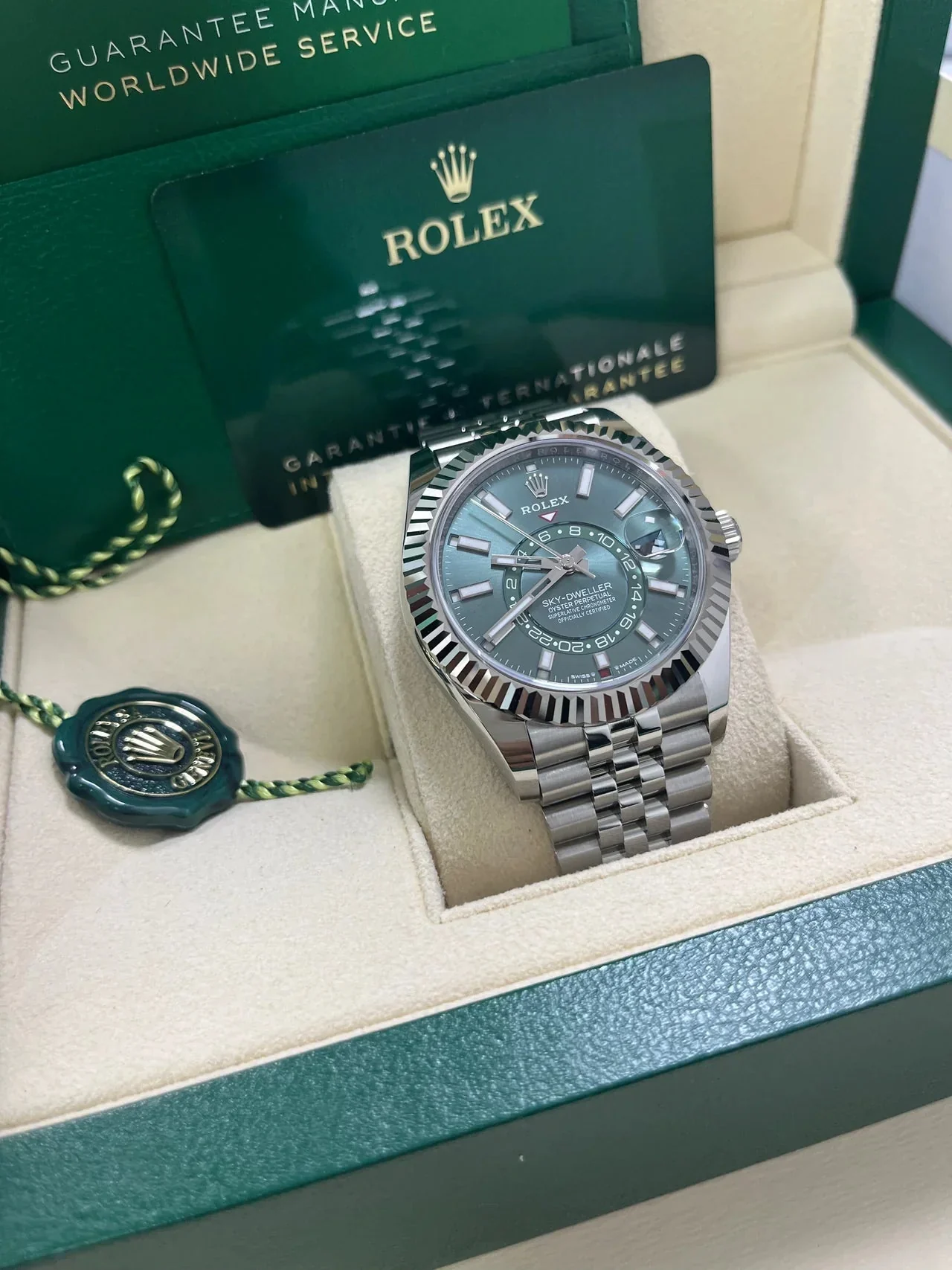 Rolex Sky-Dweller Mint Green Jubilee Bracelet 336934 – gallery view
