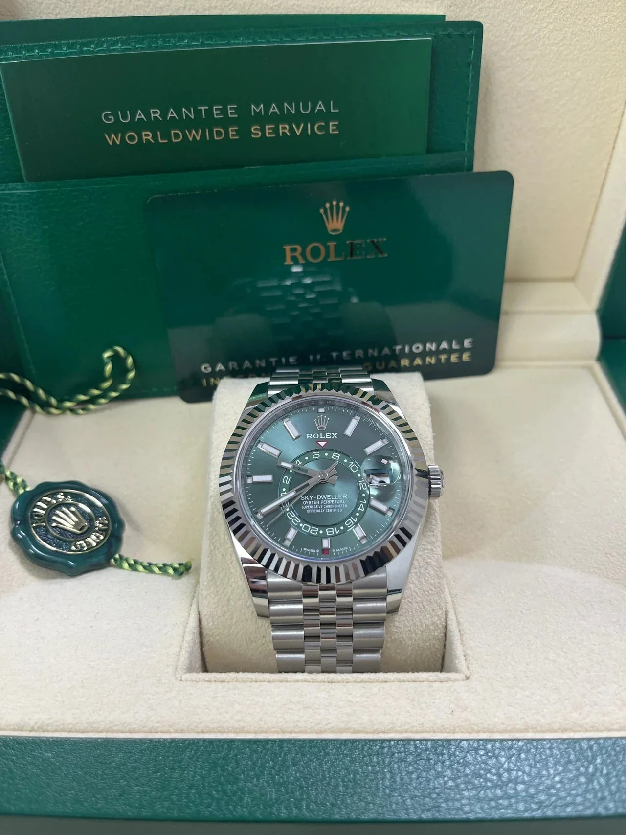 Rolex Sky-Dweller Mint Green Jubilee Bracelet 336934 – gallery view