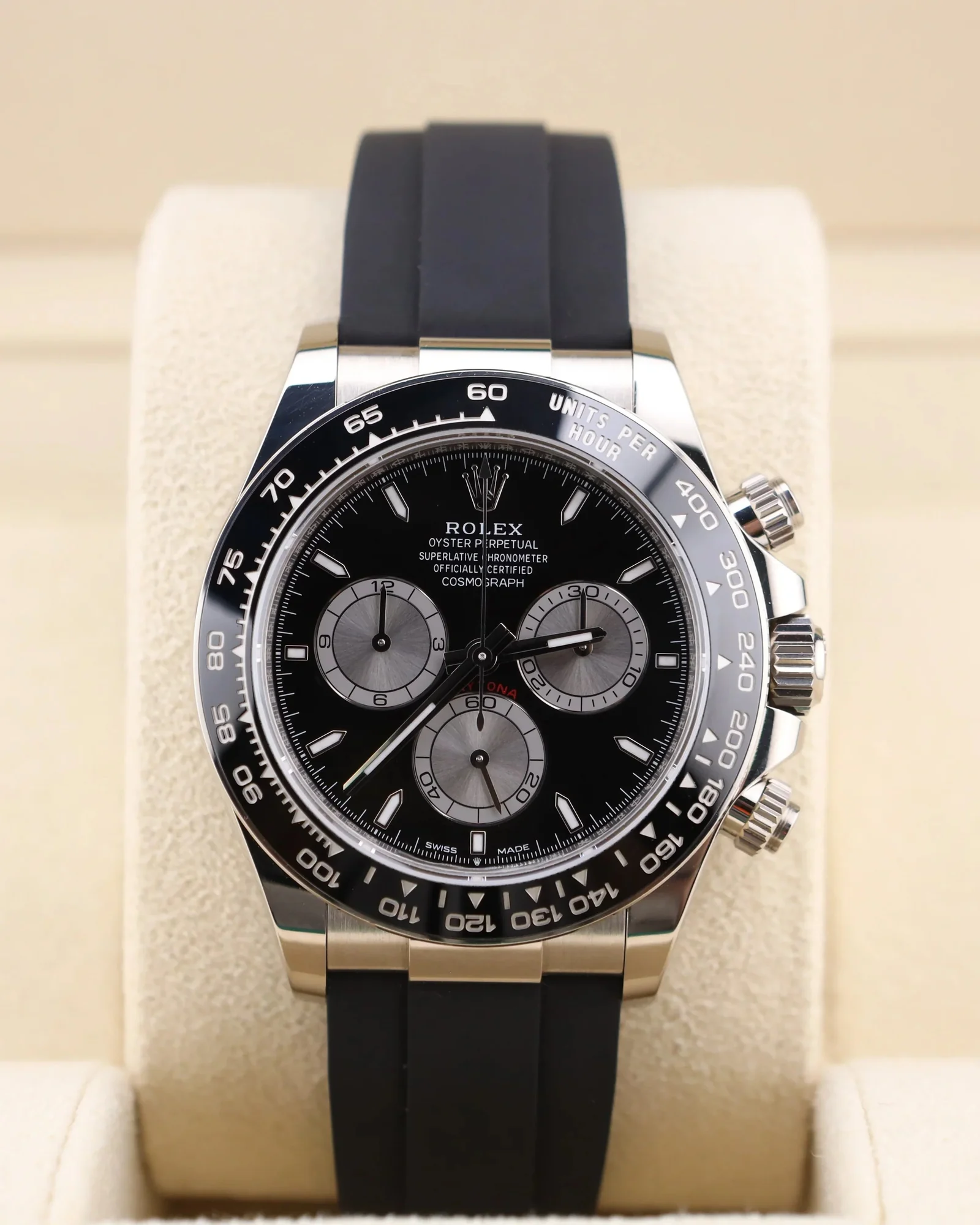 Rolex Cosmograph Daytona White Black Dial On Oysterflex 126519LN – gallery view