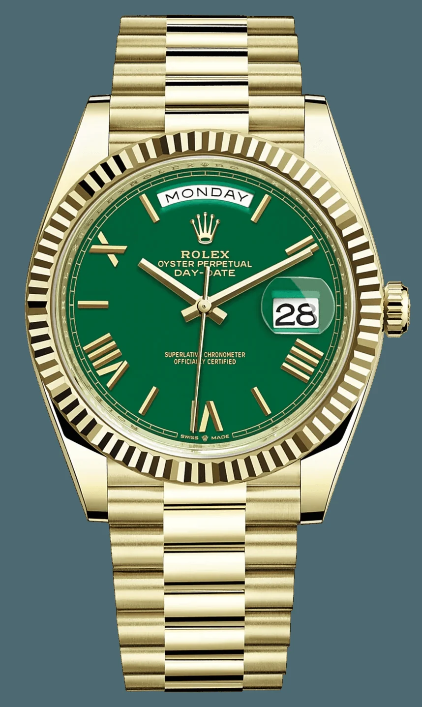Rolex Day-Date 40 Yellow Gold Green Roman Dial 228238 – main view